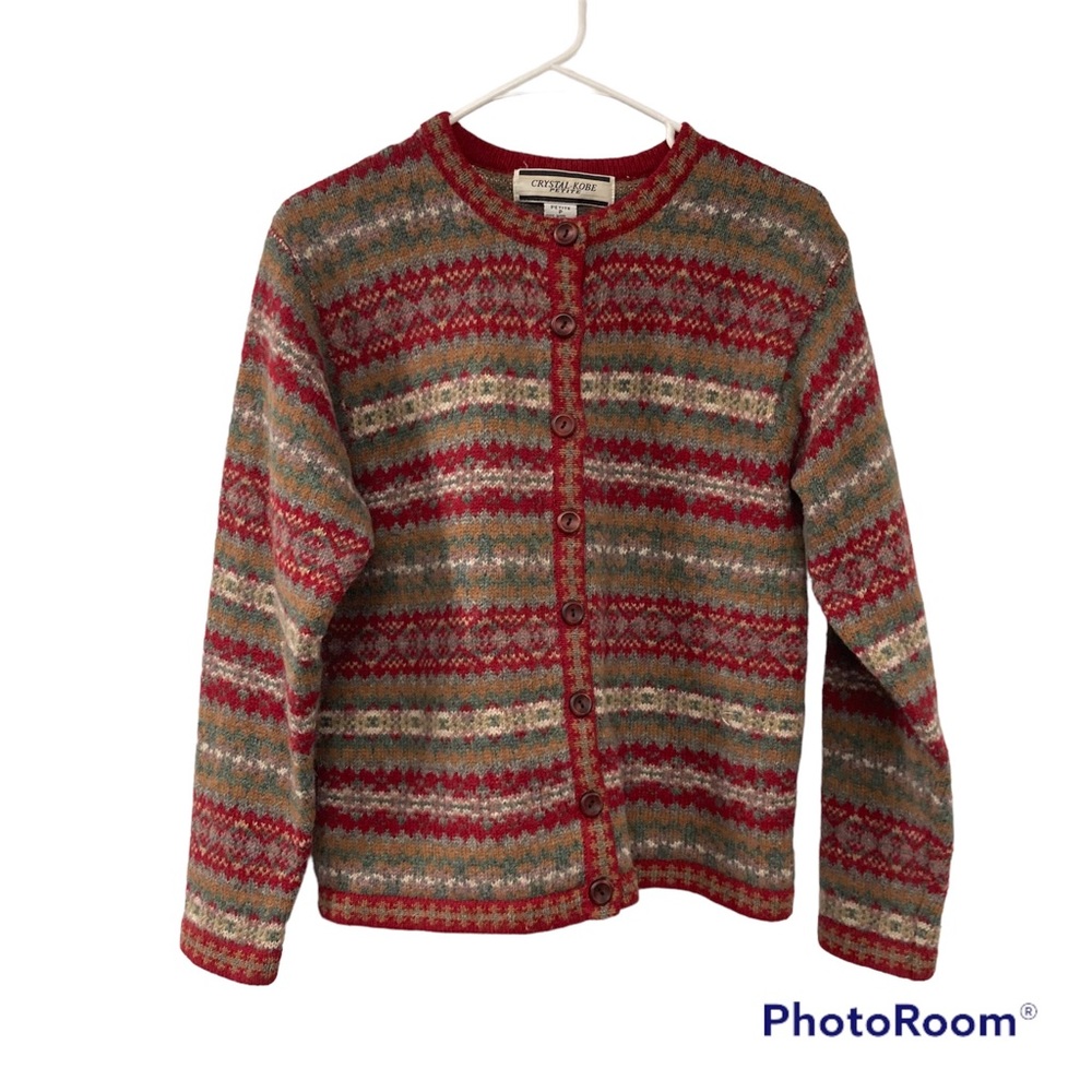 SOLD! VINTAGE Crystal Kobe Sweater Womens Petite S ? Red 100% Shetland Wool - Picture 1 of 7